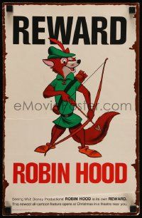 7w240 ROBIN HOOD 11x17 special '73 Walt Disney cartoon, best REWARD poster design!