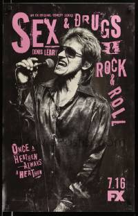 7w307 SEX & DRUGS & ROCK & ROLL tv poster '15 image of Denis Leary with shades and microphone!