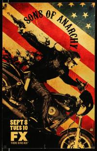 7w312 SONS OF ANARCHY tv poster '09 Katey Sagal, Tommy Flanagan, Ron Perlman, biker gang action!