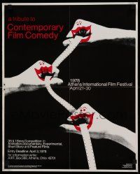 7w153 TRIBUTE TO CONTEMPORARY COMEDY 18x22 film festival poster '78 hands as mouths, film reel!