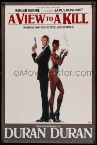 7w120 VIEW TO A KILL 24x36 music poster '85 art of Roger Moore & smoking Grace Jones by Goozee