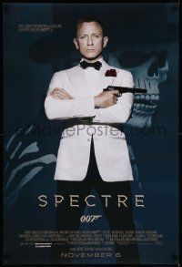 7w917 SPECTRE advance DS 1sh '15 cool image of Daniel Craig as James Bond 007 with gun!