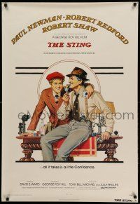 7w934 STING 1sh '74 artwork of con men Paul Newman & Robert Redford by Richard Amsel!