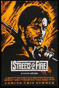 7w937 STREETS OF FIRE advance 1sh '84 Walter Hill, cool orange dayglo Riehm art!