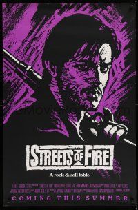 7w938 STREETS OF FIRE advance 1sh '84 Walter Hill, cool purple dayglo Riehm art!