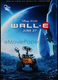 7w983 WALL-E advance DS 1sh '08 Walt Disney, Pixar, Best Animated Film, WALL-E & EVE w/ spaceship!