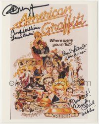 7x1040 AMERICAN GRAFFITI signed color 8x10 REPRO still '73 by Williams, Le Mat, Clark AND Dreyfuss!