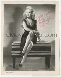 7x0696 BETTY GRABLE signed 8x10.25 still '41 seated portrait in sexy dress from I Wake Up Screaming!