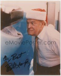 7x1053 BOB HOPE signed color 8x10 REPRO still '80s wacky close up wearing Santa hat by killer whale!