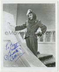 7x1212 CLAUDETTE COLBERT signed 8x10 REPRO still '80s full-length posed portrait wearing cool outfit