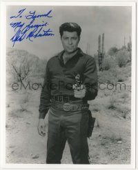 7x1218 DALE ROBERTSON signed 8x10 REPRO still '80s full-length cowboy portrait pointing his gun!