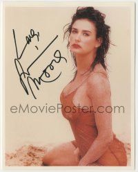 7x1066 DEMI MOORE signed color 8x10 REPRO still '90s sexy portrait in wet dress on the beach!