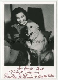 7x1031 DOROTHY MCGUIRE signed 5x7 REPRO still '80s wonderful portrait with her Golden Retriever!