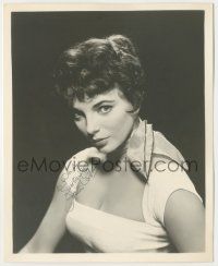 7x0777 JOAN COLLINS signed deluxe 8x10 still '50s portrait of the sexy English star in low-cut top!