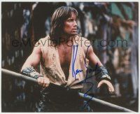 7x1112 KEVIN SORBO signed color 8x10 REPRO still '00s profile close up with staff as TV's Hercules!