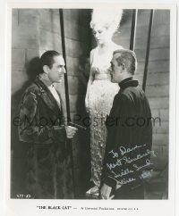 7x1325 LUCILLE LUND signed 8x10.25 REPRO still '90s w/ Boris Karloff & Bela Lugosi in The Black Cat!