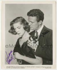 7x0878 WRITTEN ON THE WIND signed 8.25x10 still '56 by BOTH Lauren Bacall AND Robert Stack!