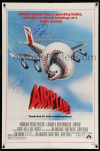 7x0209 AIRPLANE signed 1sh '80 by BOTH Robert Hays AND Jill Whelan, classic zany parody!