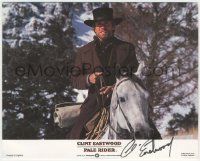 7x0668 CLINT EASTWOOD signed color English FOH LC '85 great close up on horse from Pale Rider!