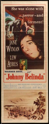 7x0417 JOHNNY BELINDA signed insert '48 by Lew Ayres, Jane Wyman was alone with terror and torment!