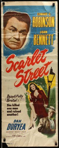7x0420 SCARLET STREET signed insert R49 by Joan Bennett, great Fritz Lang film noir image!