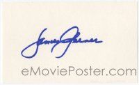 7x0936 JAMES GARNER signed 3x5 index card '00s with two color photos and a biography!