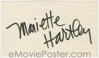 7x0967 MARIETTE HARTLEY signed 3x5 index card '90s with three photos and a biography!