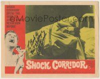 7x0132 SHOCK CORRIDOR signed LC #2 '63 by Peter Breck, who's strapped to a bed & screaming!