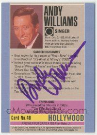 7x0541 ANDY WILLIAMS signed 3x4 trading card '91 it can be framed with a vintage or repro still!