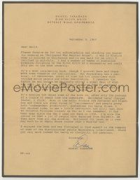 7x0005 DANIEL TARADASH signed 9x11 letter '69 about the breakdown of the Hollywood studio system!