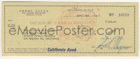 7x0472 ERROL FLYNN signed 4x9 canceled check '47 he paid $100 in alimony to ex-wife Lily Damita!