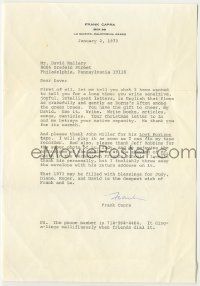 7x0008 FRANK CAPRA signed 7x11 letter '73 writing to Mallery about Lost Horizon, Mr. Smith & more!