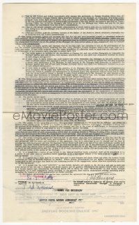 7x0077 TED WEEMS signed 9x14 contract '36 hired by theater to play for $500 a night!