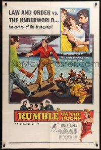 7x0216 RUMBLE ON THE DOCKS signed 1sh '56 by James Darren, law and order vs the underworld!