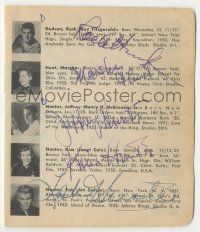 7x0518 ACTOR DIRECTORY PAGE signed 4x5 cut album page '53 by Rock Hudson, Jeff, Tab & Kim Hunter +5
