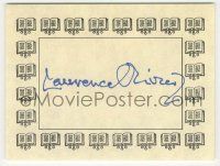 7x0482 LAURENCE OLIVIER signed 3x4 bookplate '80s can be framed & displayed with a repro still!