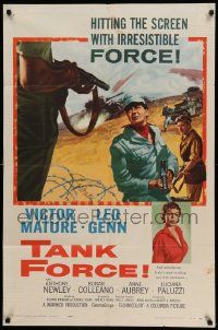 7x0218 TANK FORCE signed 1sh '58 by Victor Mature, who is in the titanic battle of World War II!