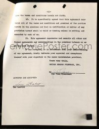 7x0073 SAM LEAVITT signed 9x11 agreement '55 as cinematographer on Court-Martial of Billy Mitchell!
