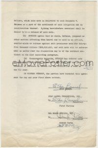 7x0037 STAN LAUREL signed 9x13 agreement '39 he signed twice, for himself & as corporation President