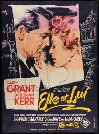 7y323 AFFAIR TO REMEMBER French 1p '57 art of Cary Grant about to kiss Deborah Kerr by R. Geleng!