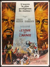 7y325 AGONY & THE ECSTASY roadshow French 1p '65 Grinsson art of Charlton Heston & Rex Harrison!