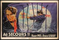 7y257 AU SECOURS French 2p '25 great Louis Rolley art of Harry Piel bending bars to rescue girl!