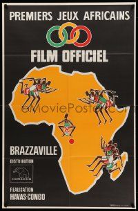 7y289 1965 ALL-AFRICA GAMES French 31x48 '65 art of first All-Africa games in Brazzaville, Congo!