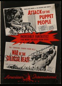 7y019 ATTACK OF THE PUPPET PEOPLE/WAR OF COLOSSAL BEAST pressbook '58 Bert Gordon sci-fi double bill