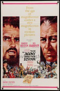 7z022 AGONY & THE ECSTASY roadshow 1sh '65 Terpning art of Charlton Heston & Rex Harrison!