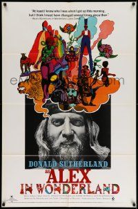 7z025 ALEX IN WONDERLAND style B 1sh '71 wild image of Donald Sutherland, Jeanne Moreau!