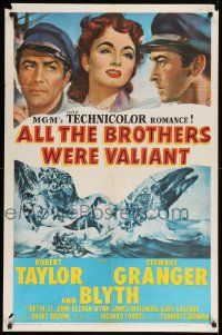 7z033 ALL THE BROTHERS WERE VALIANT 1sh '53 Robert Taylor, Stewart Granger, whaling artwork!