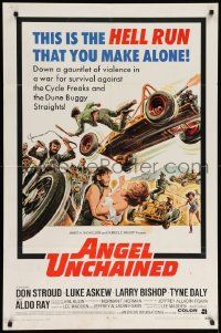 7z045 ANGEL UNCHAINED 1sh '70 AIP, bikers & hippies, this is the hell run that you make alone!