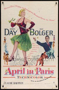 7z060 APRIL IN PARIS 1sh '53 pretty Doris Day and wacky Ray Bolger in France!