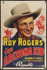 7z064 ARIZONA KID 1sh '39 great smiling portrait of singing cowboy Roy Rogers + cool western art!